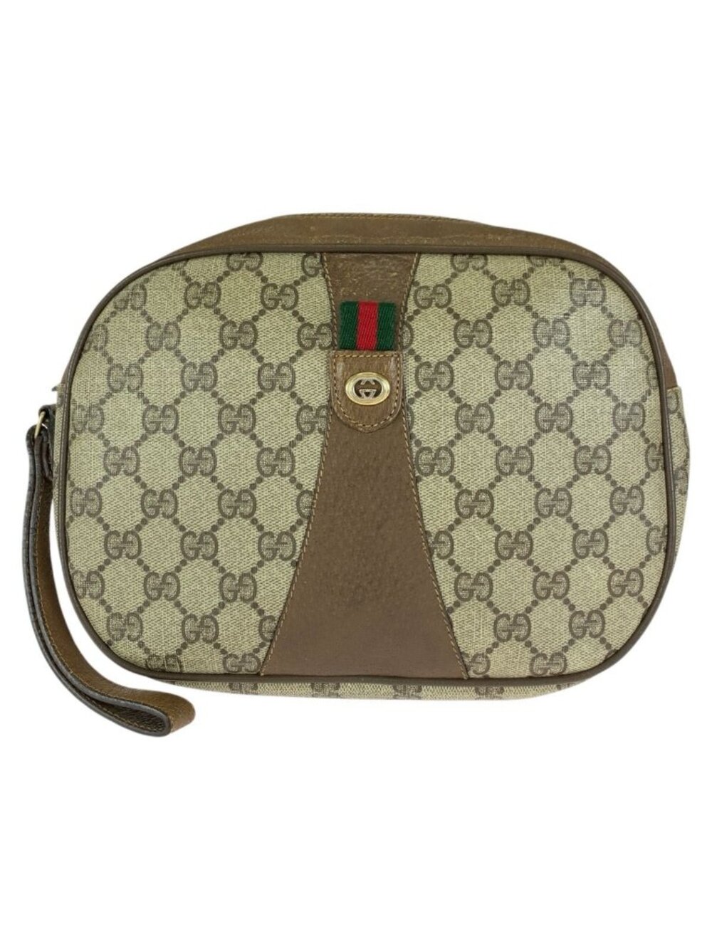 Gucci Vintage Sherry Line Beige Brown GG Supreme Canvas Clutch